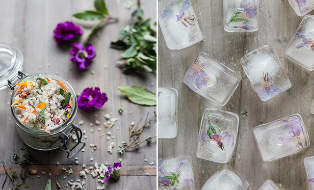 Herb salt and floral ice cubes |  nathalie.ie